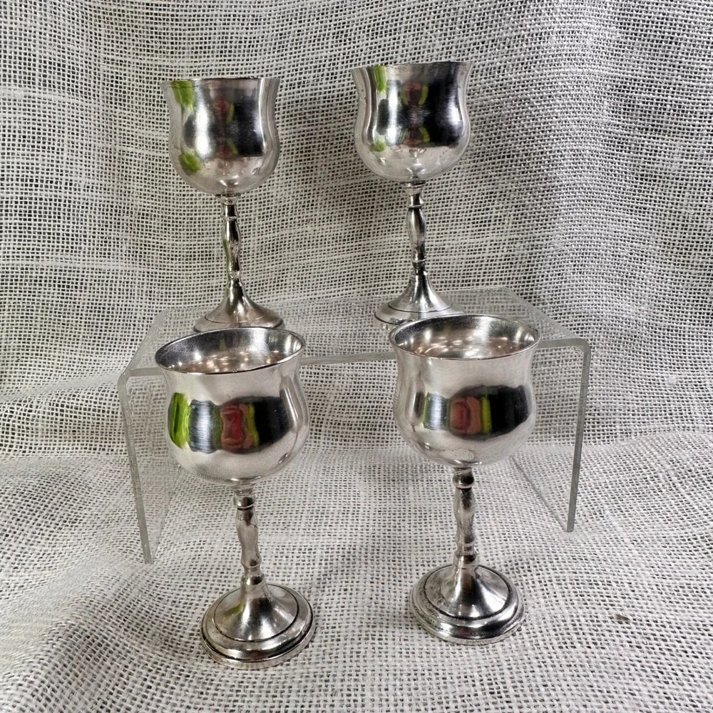 Vintage Silver Plate Cordial Goblets‎ Set of 4 Old World Barware Cottagecore